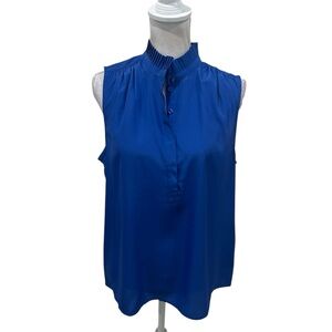 NWT J. Crew Royal Blue Sleeveless blouse ruffle neckline size 16